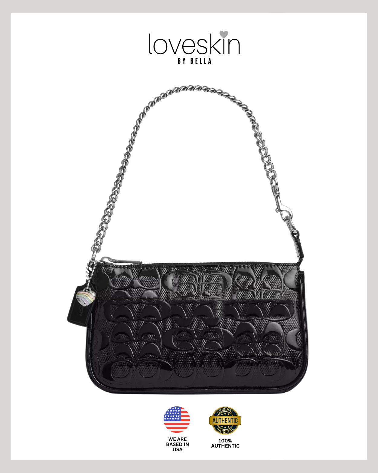 [100% Authentic ✅ or Money Back Guaranteed] Nolita 19 In Signature Leather With Heart Charm in Pebbled leather/Gold/Black (CDY97)