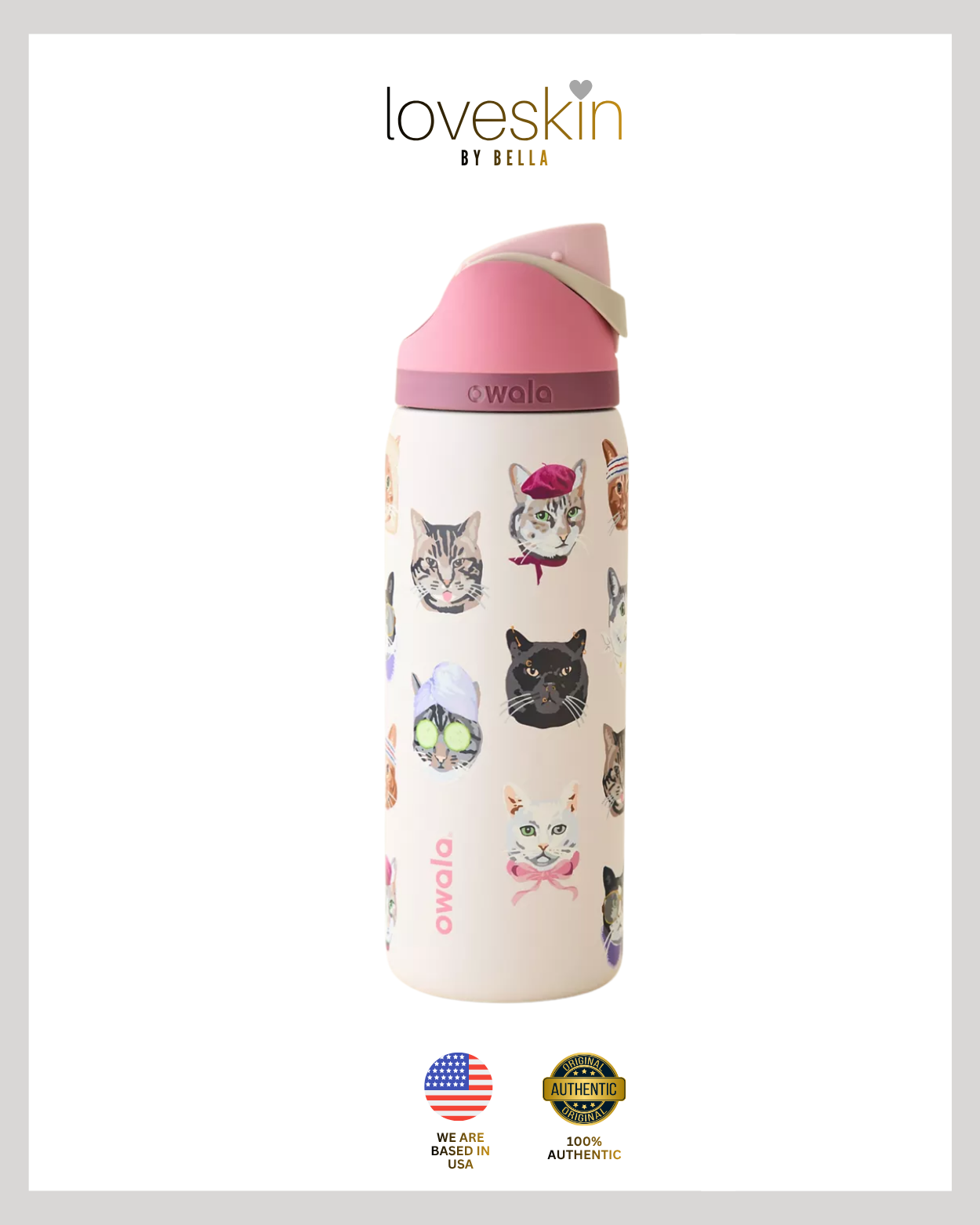 (Incoming Stock: ETA 30 Days) Owala UO Exclusive Cat Collage FreeSip 32 oz Water Bottle