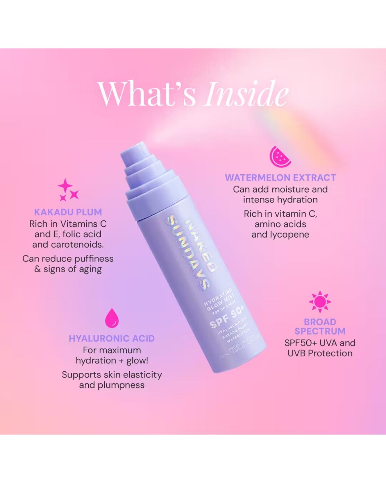 Naked Sundays   Hydrating Glow Mist Setting Spray SPF 50+ (Size: 75ml)