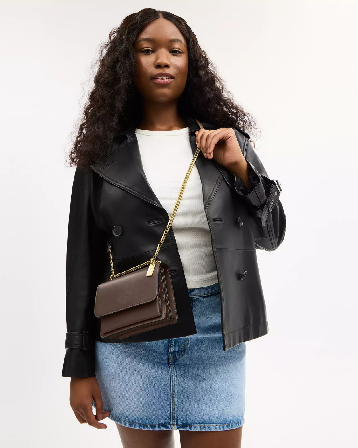 [100% Authentic or Money Back Guaranteed] Mini Klare Crossbody Bag in calf leather/Gold/Dark Stone (CBI23)