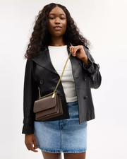 [100% Authentic or Money Back Guaranteed] Mini Klare Crossbody Bag in calf leather/Gold/Dark Stone (CBI23)