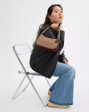 [100% Authentic or Money Back Guaranteed] Teri Shoulder Bag In Signature Canvas in Gold/Tan/Brown(CV933)