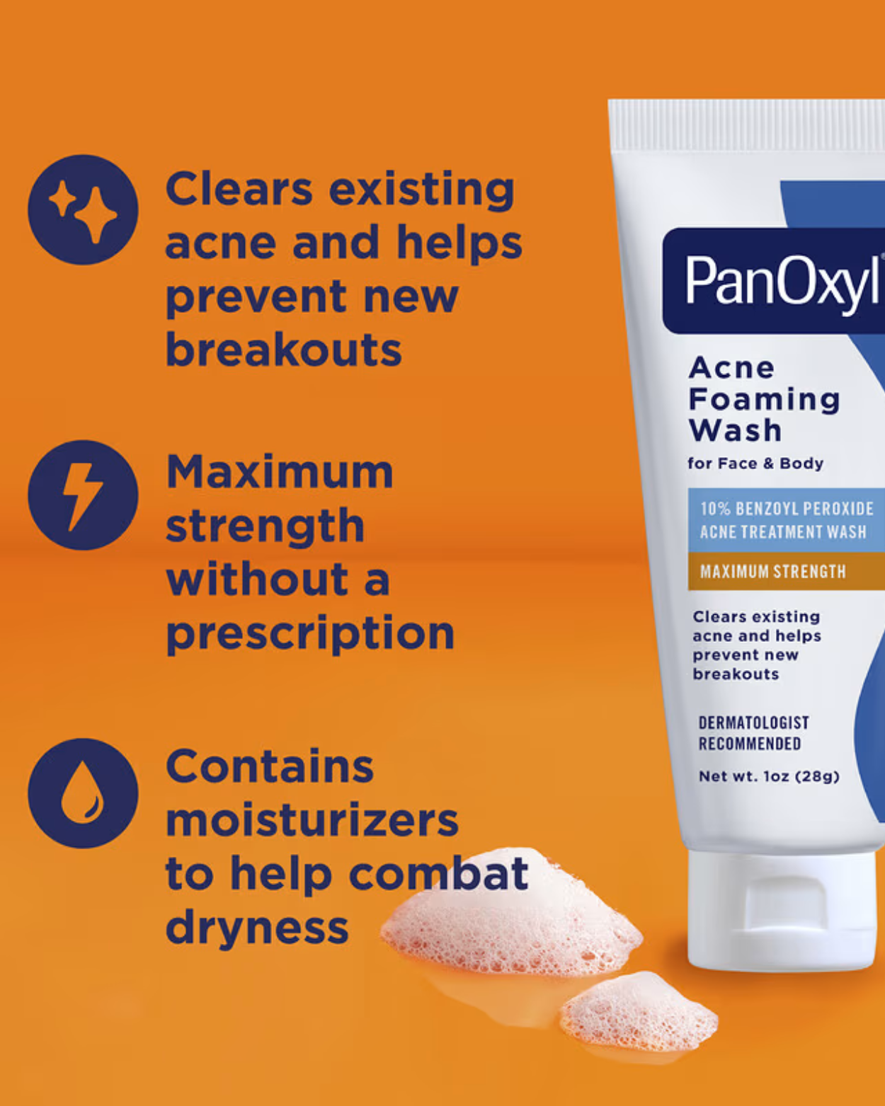 PanOxyl, Acne Foaming Wash, For Face & Body, Maximum Strength (Size: 28 g)