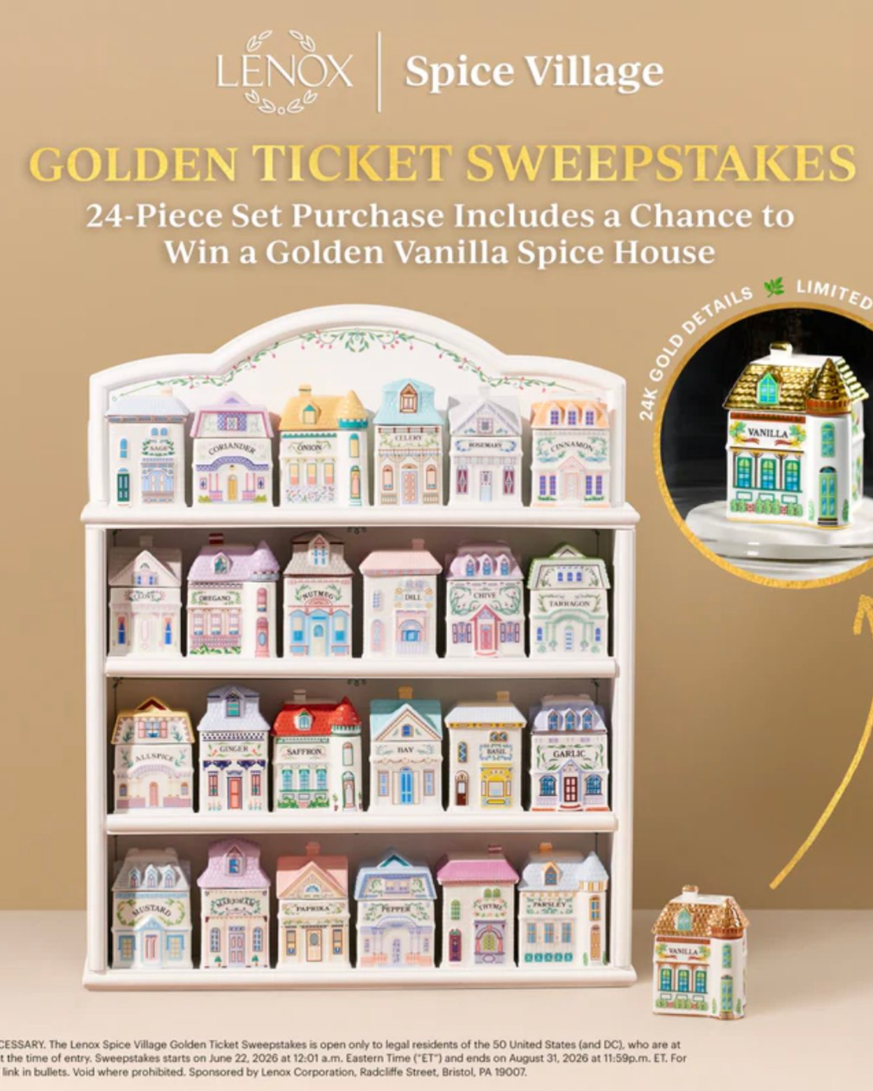 (Incoming Stock: ETA 30 Days) Lenox Spice Village 24-Piece Spice Jar Set
