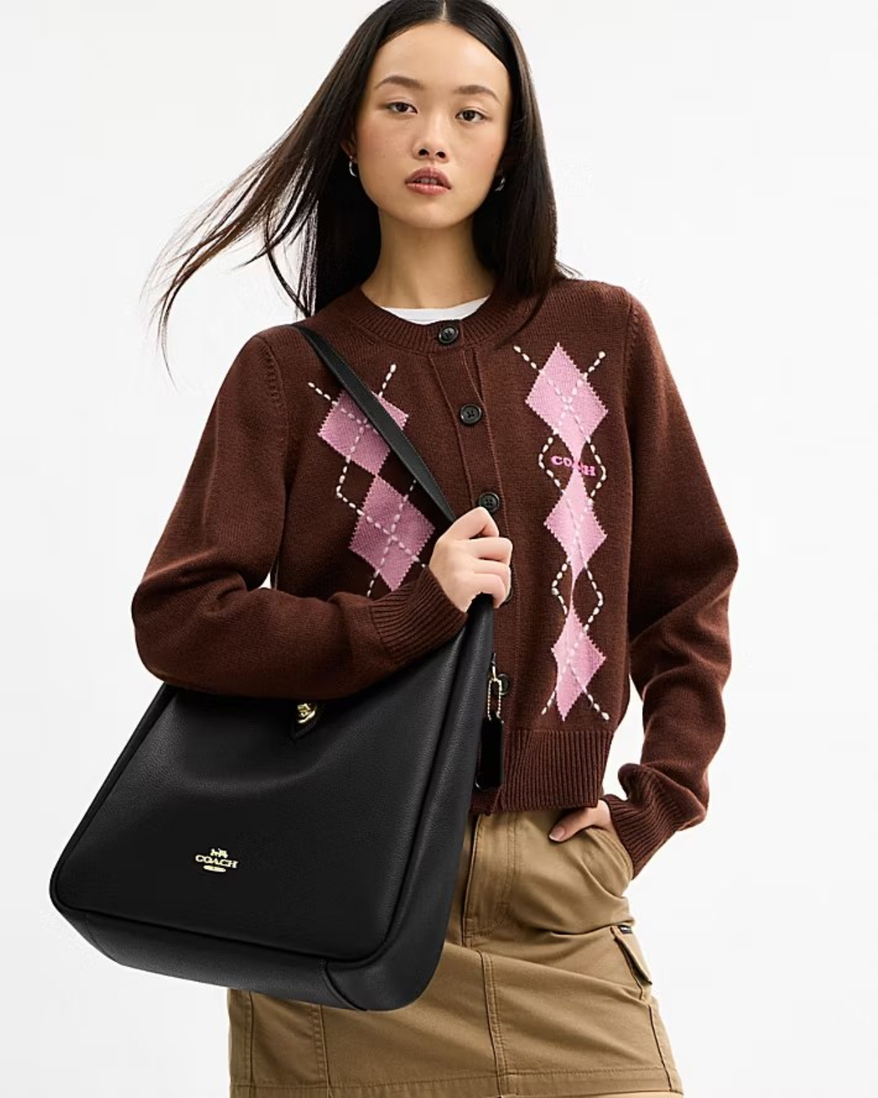 [100% Authentic or Money Back Guaranteed] Hadley Large Shoulder Bag in Black SV/Charcoal/Black (CCD65)