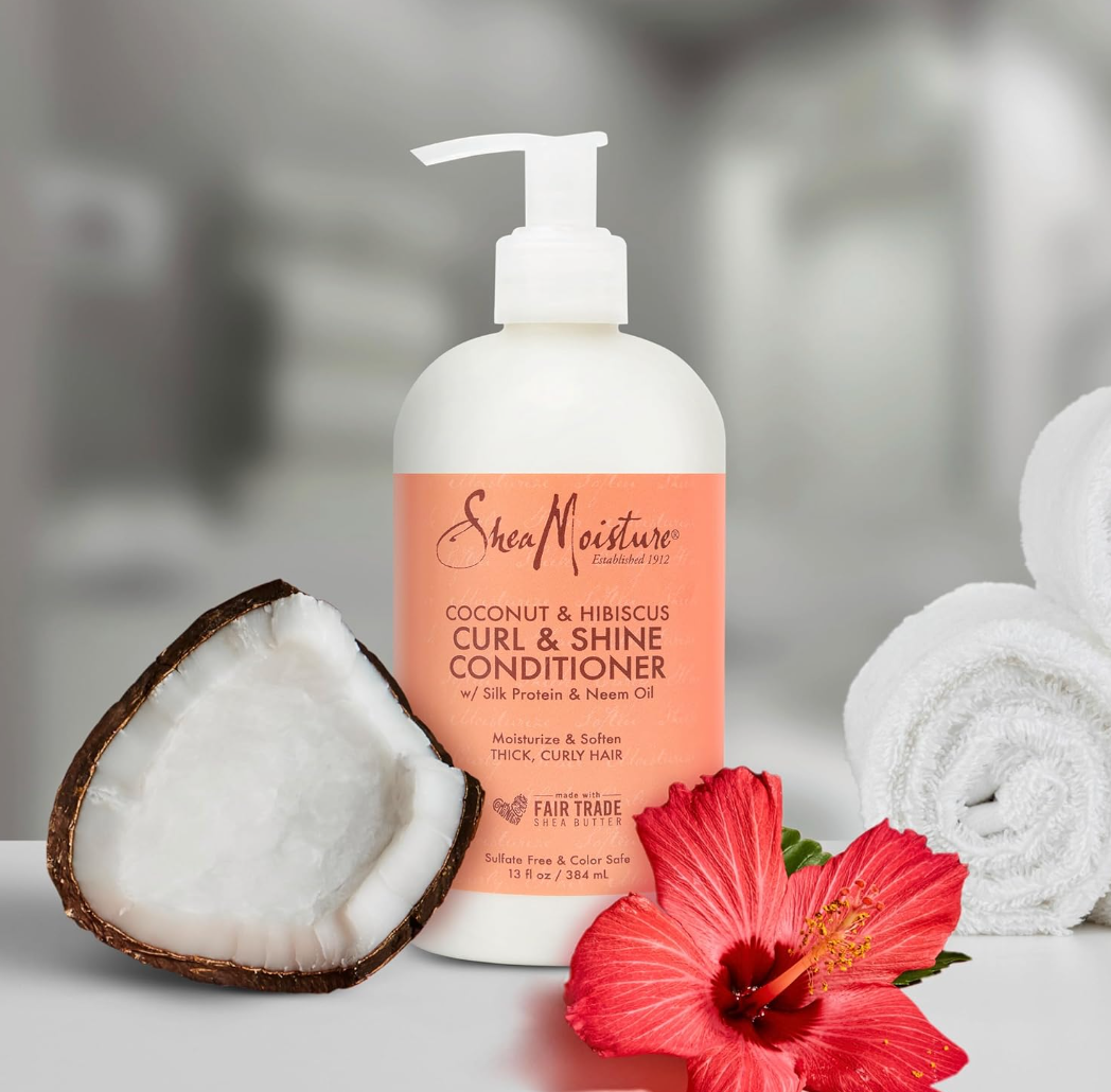 Shea Moisture Coconut & Hibiscus Curl & Shine Conditioner with Silk Protein and Neem Oil (Size 95ml/3.2oz)