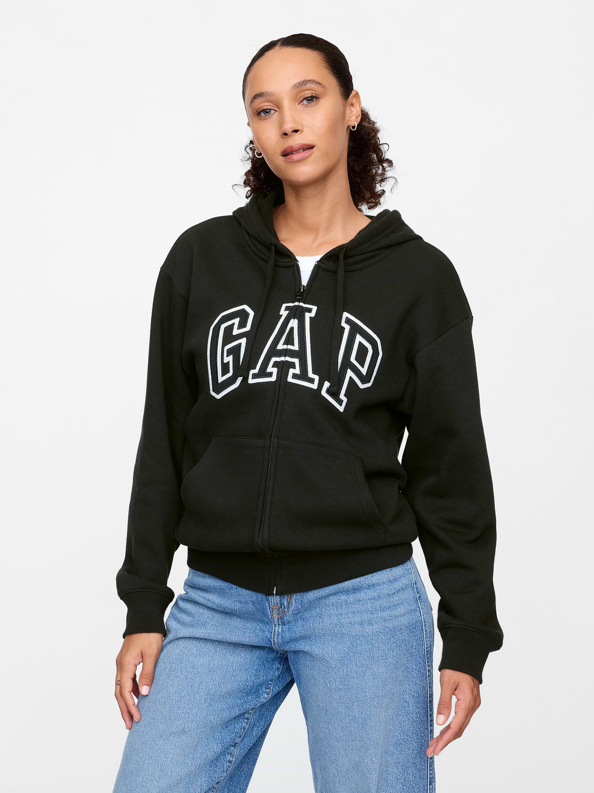 Relaxed Gap Logo Zip Hoodie - Black