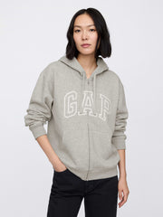 Relaxed Gap Logo Zip Hoodie - Gray And White Marl