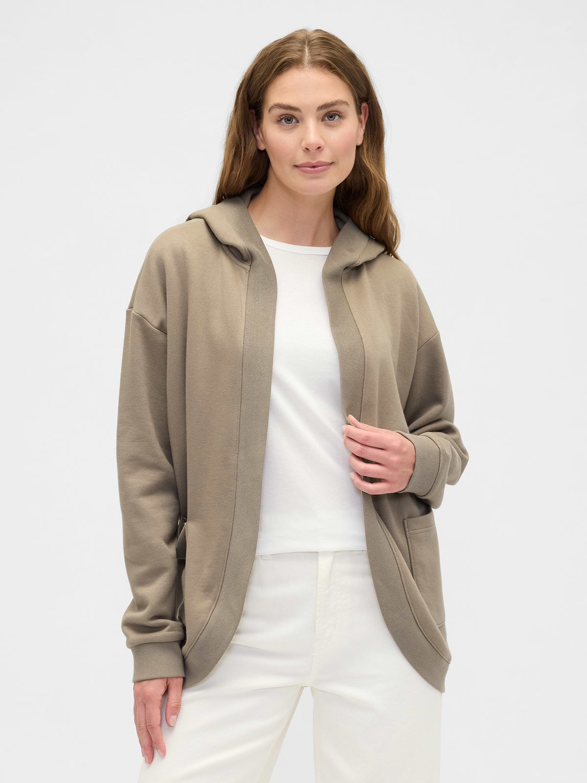 Oversized Open-Front Hoodie - Medium Cool Brown