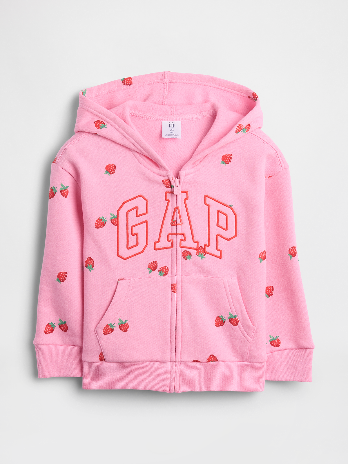 babyGap Relaxed Logo Zip Hoodie - Parisian Pink Strawberries