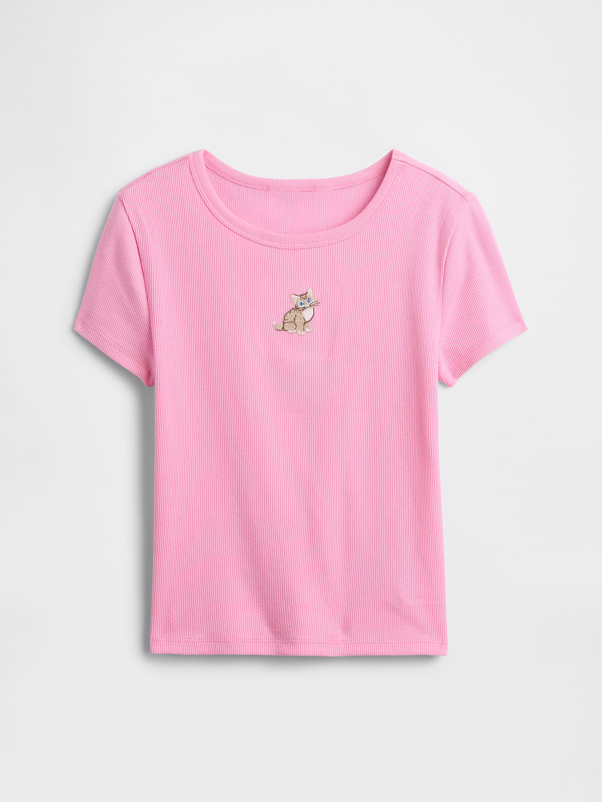 Kids Ribbed Crewneck T-Shirt - Parisian Pink