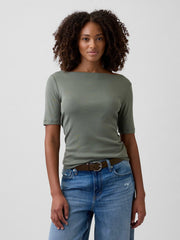 Modern Ribbed Boatneck T-Shirt - Mesculen Green
