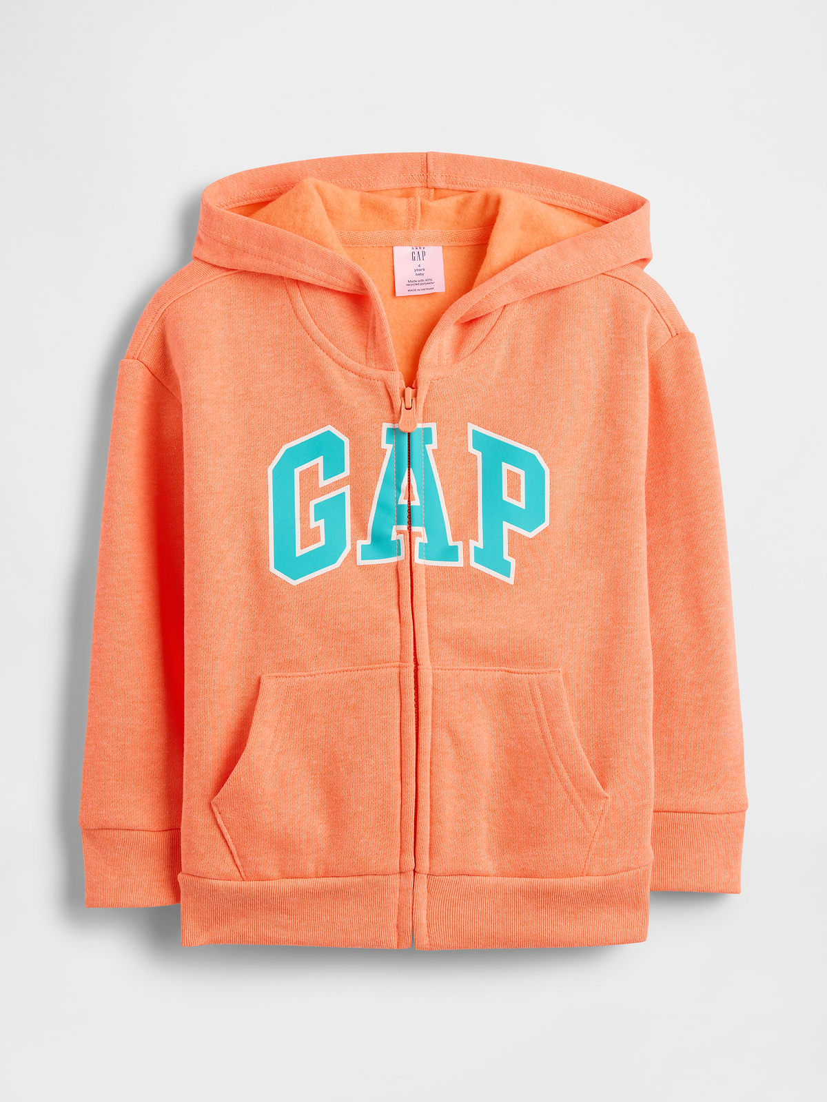 babyGap Relaxed Gap Logo Zip Hoodie - Neon Orange Bolt