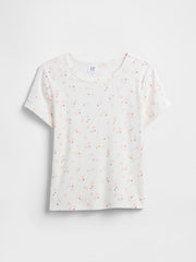 Kids Ribbed Crewneck T-Shirt - White Floral Print