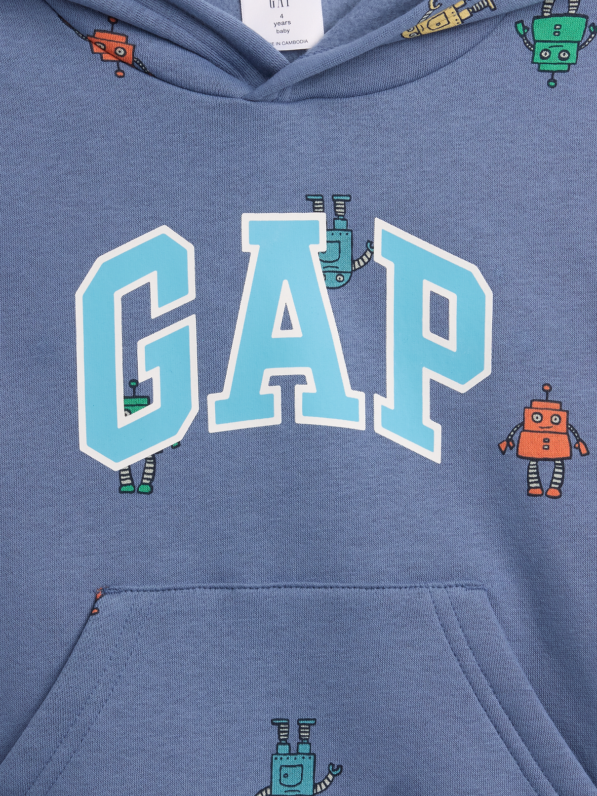 babyGap Relaxed Print Logo Hoodie - Bainbridge Blue Robots