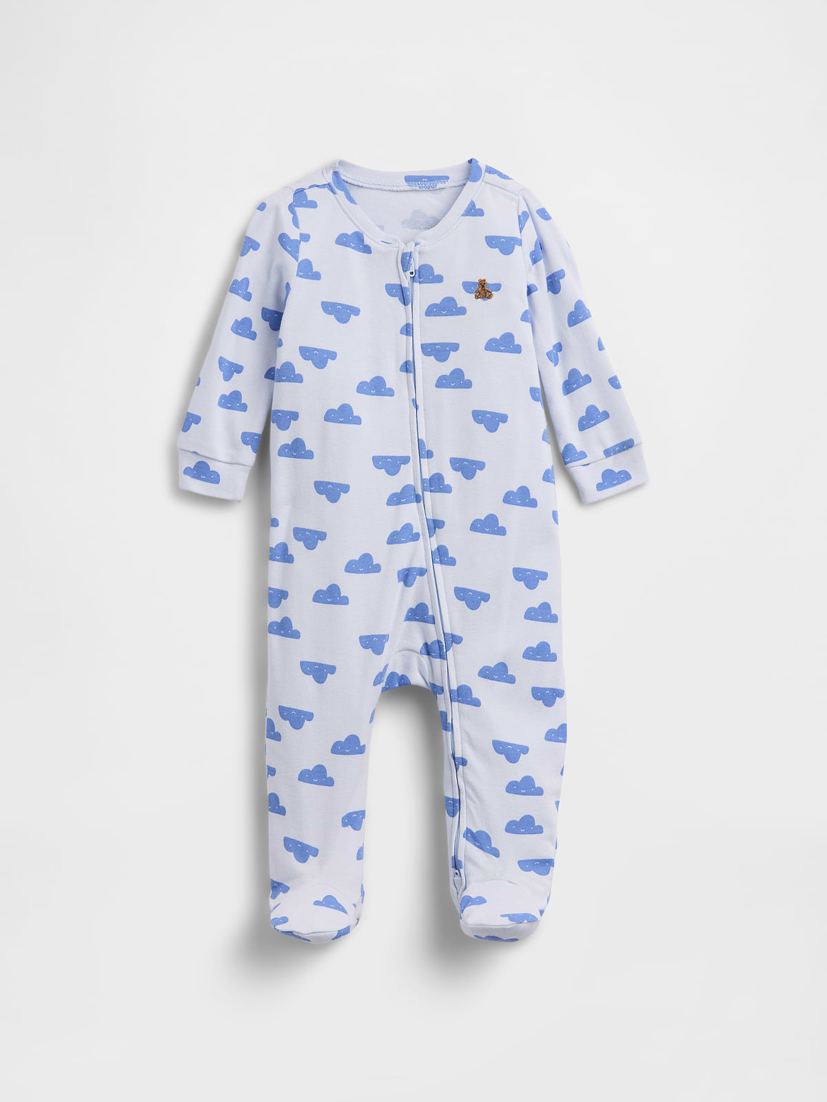 Baby Print Two-Way Zip One-Piece - Bright Hyacinth Blue Clouds