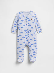 Baby Print Two-Way Zip One-Piece - Bright Hyacinth Blue Clouds