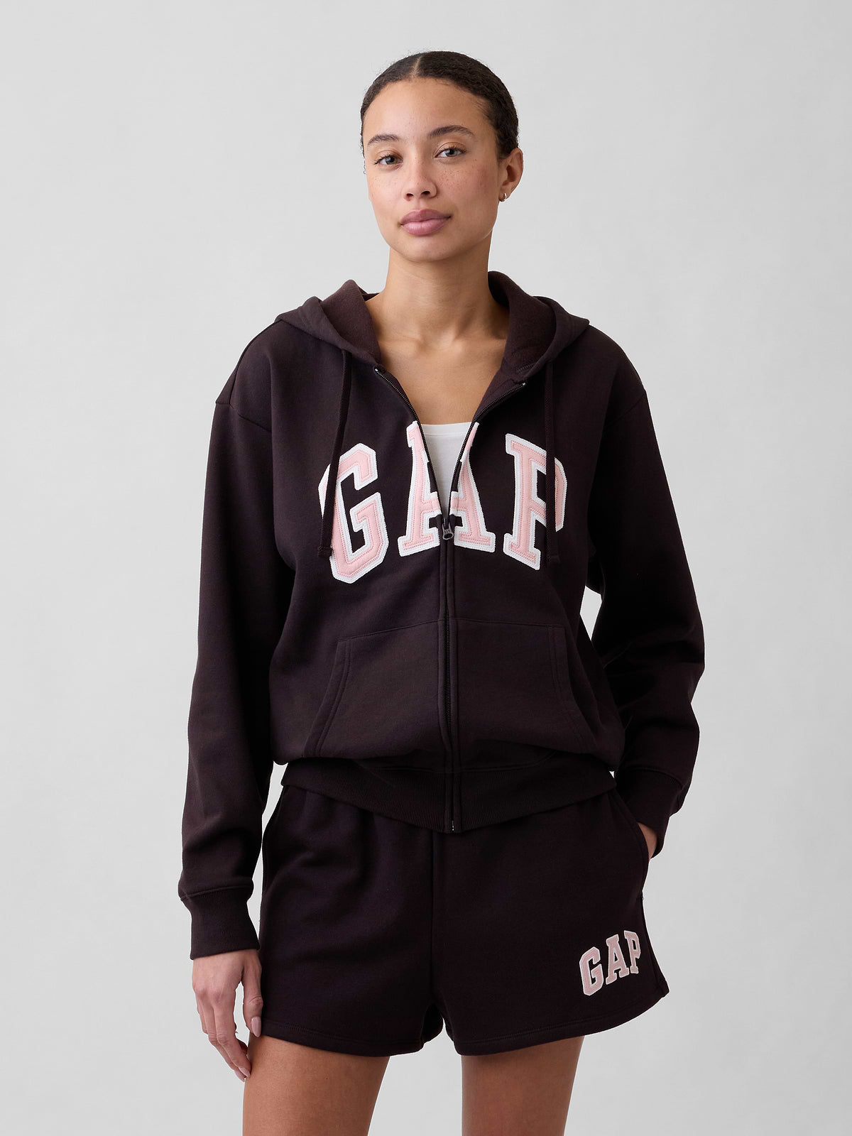 Relaxed Gap Logo Zip Hoodie - Turkish Coffee