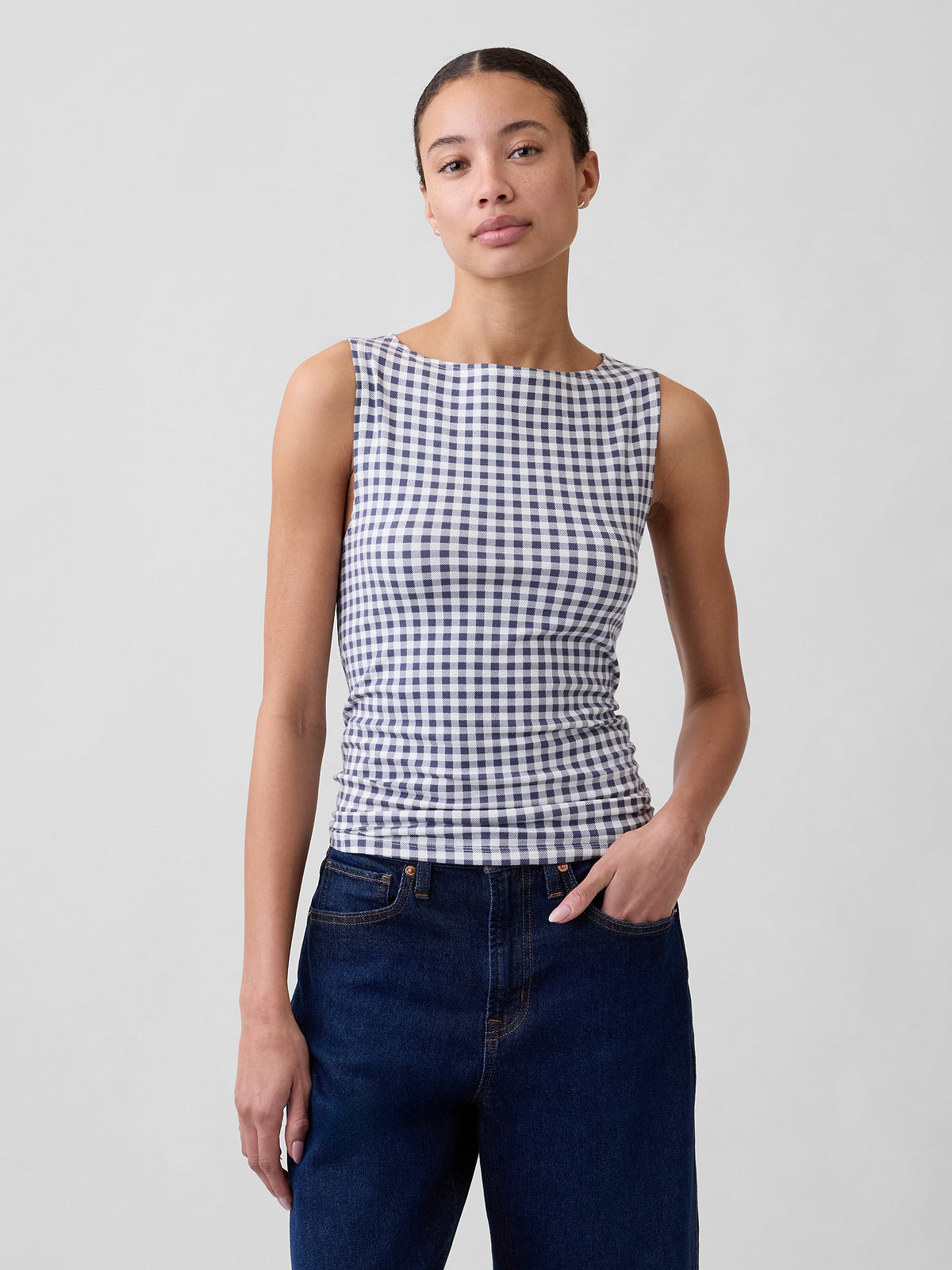 Boatneck Tank Top - Blue Gingham