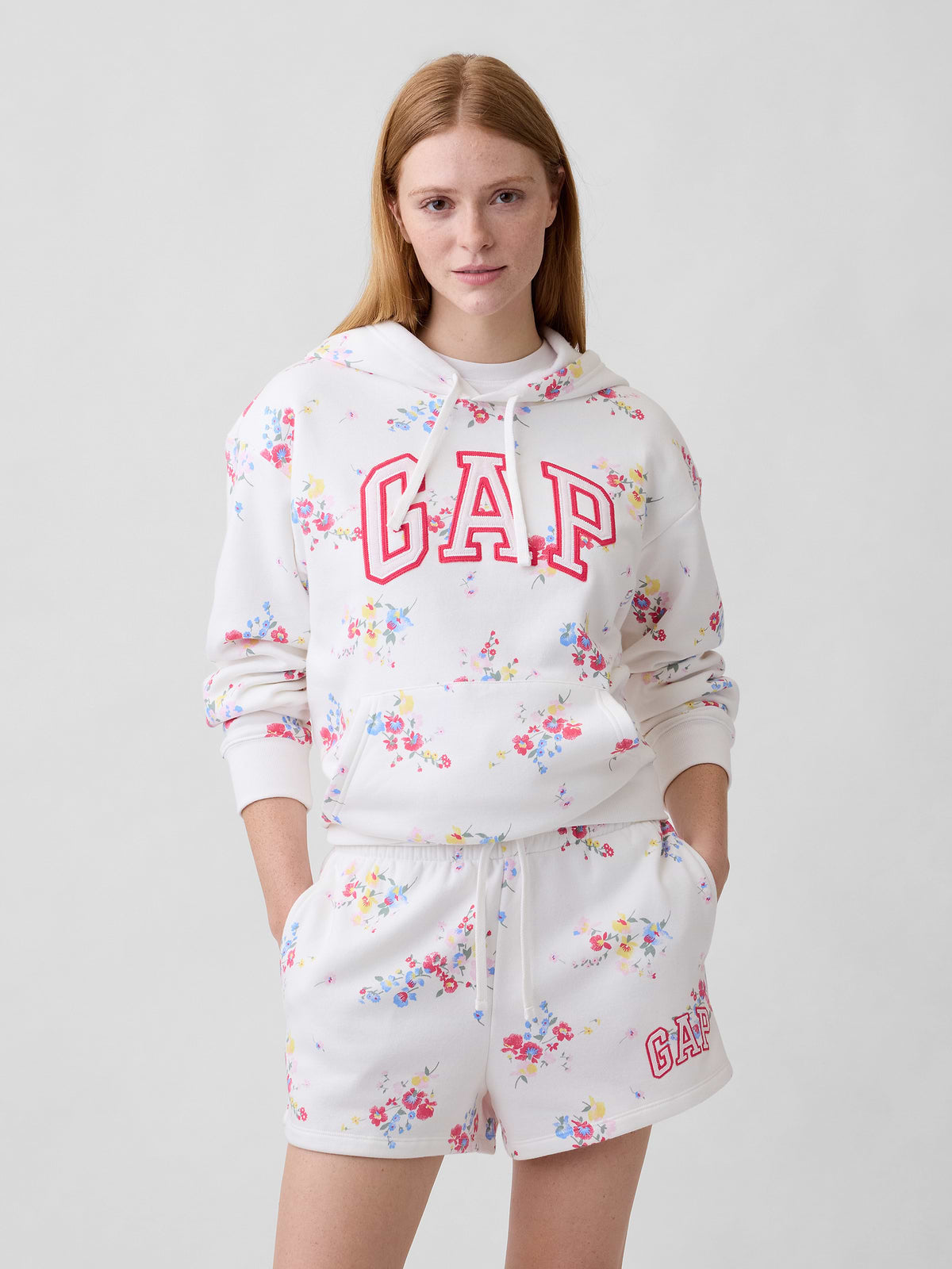 Relaxed Gap Logo Hoodie - White Multi Floral