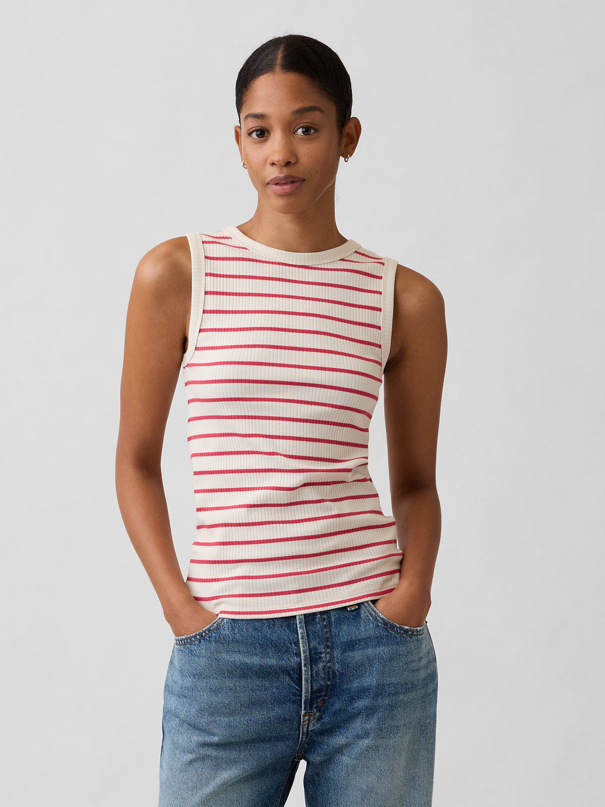 Ribbed Shell Tank - Red Stripes