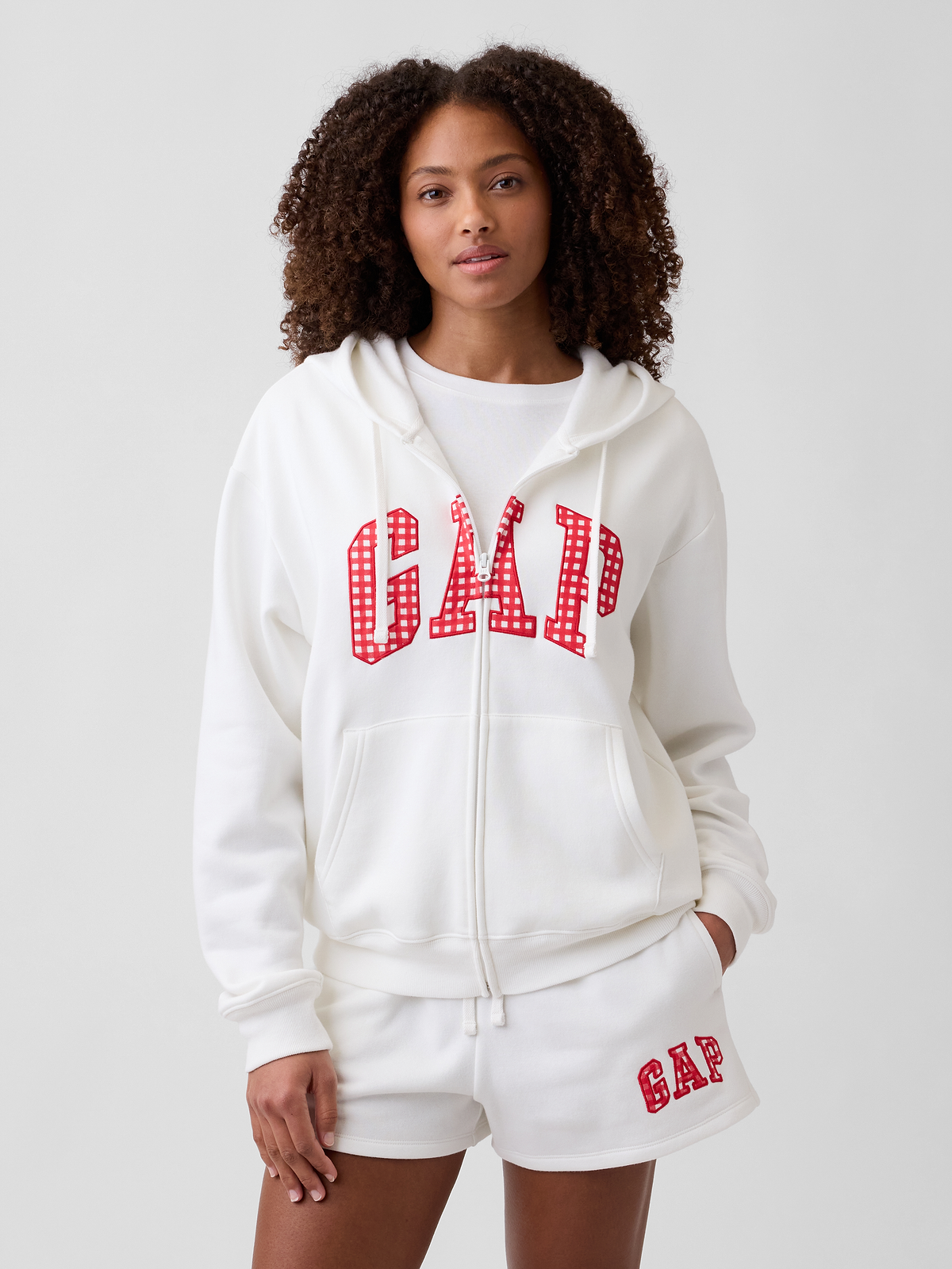 Relaxed Gap Logo Zip Hoodie - Red Gingham