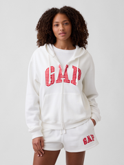 Relaxed Gap Logo Zip Hoodie - Red Gingham