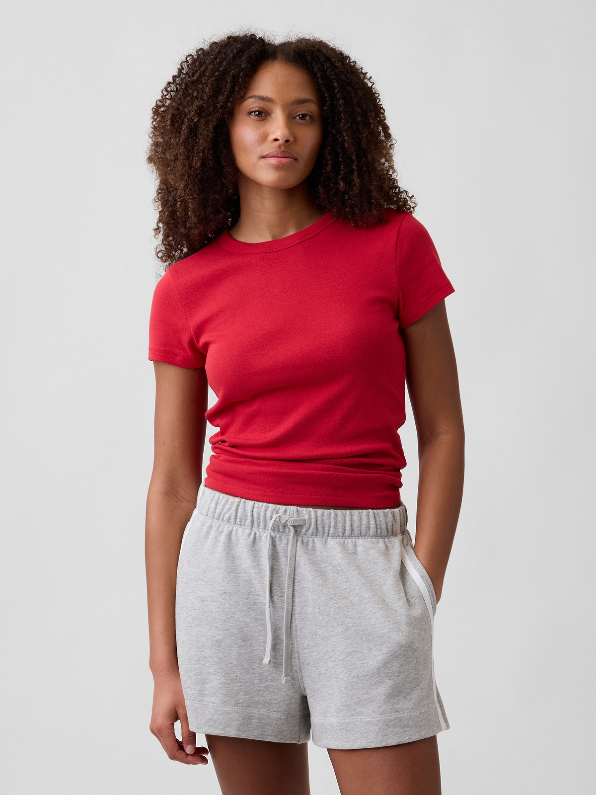 Modern Ribbed Crewneck T-Shirt - Modern Red