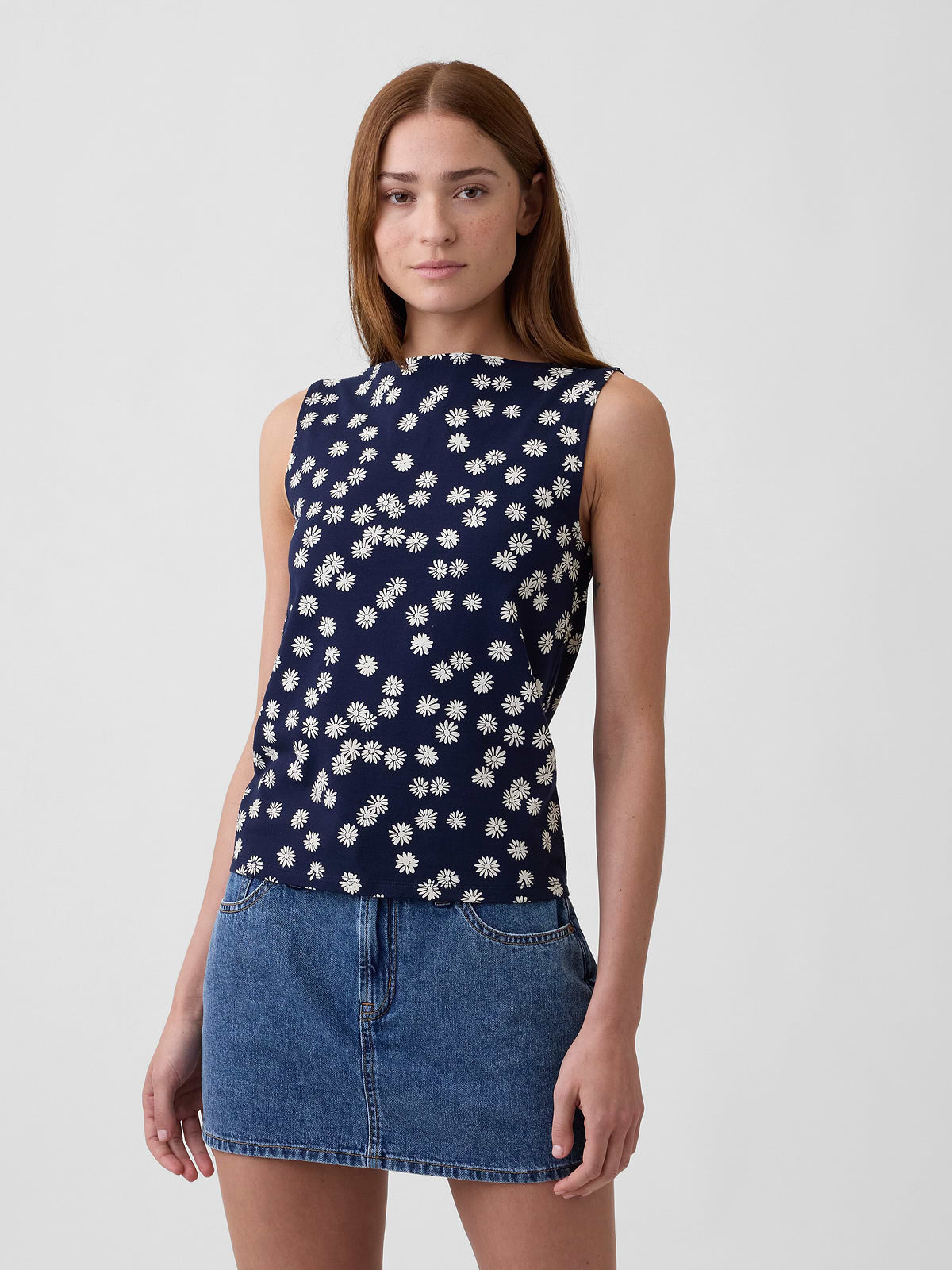 Boatneck Tank Top - Navy Floral