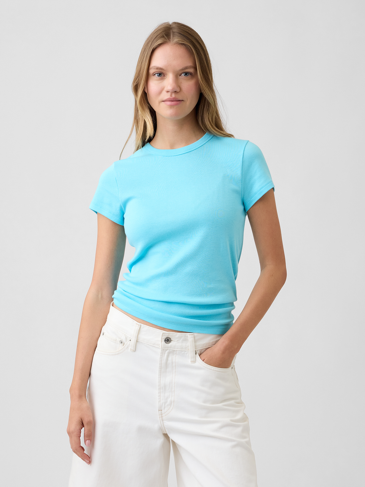 Modern Ribbed Crewneck T-Shirt - Blue Fish