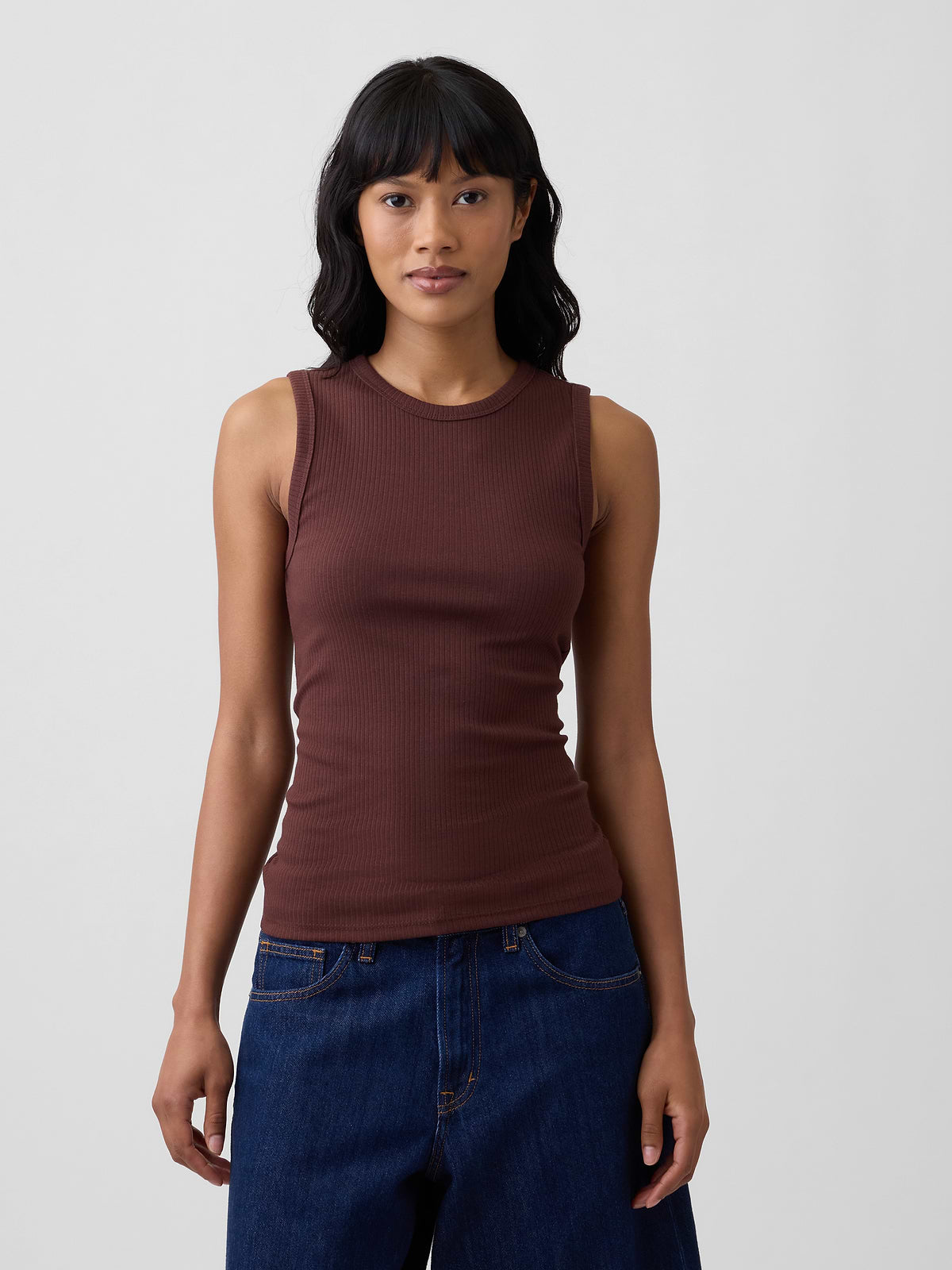 Ribbed Shell Tank - Chocolate Bar Brown