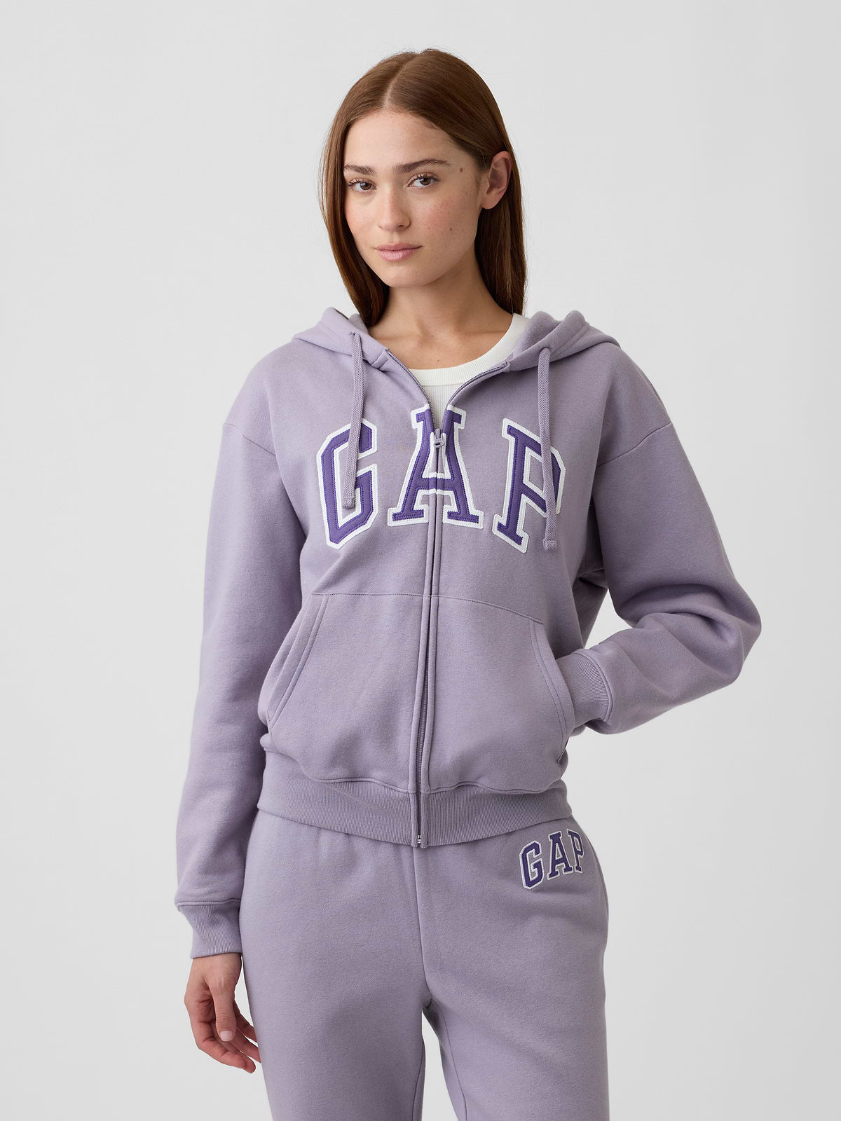 Relaxed Gap Logo Zip Hoodie - Dusty Purple Mauve