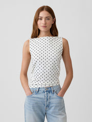 Boatneck Tank Top - Black Polka Dot