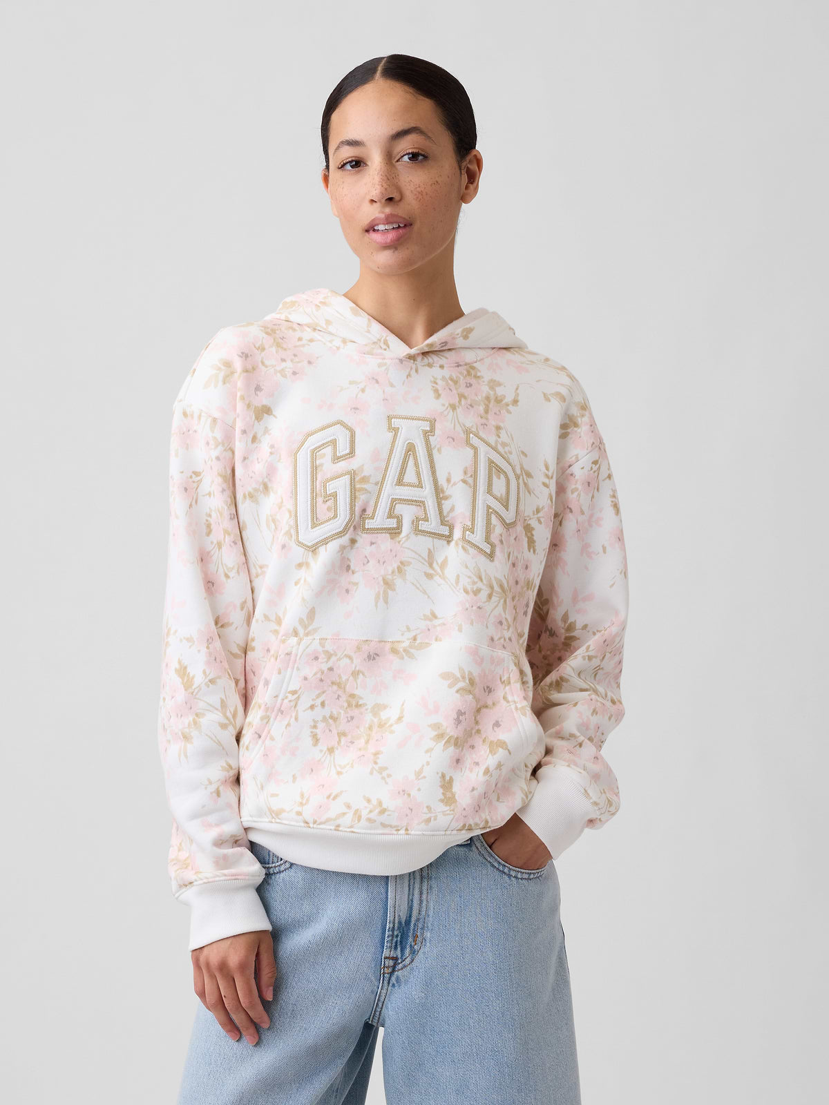 Relaxed Gap Logo Hoodie - New Off White Floral