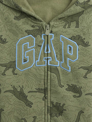 babyGap Relaxed Print Logo Zip Hoodie - Mesculen Green Dinosaurs