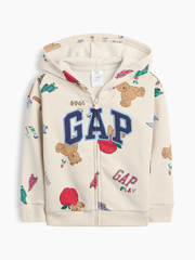 babyGap Relaxed Print Logo Zip Hoodie - Tan Chino Back To School