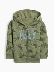 babyGap Relaxed Print Logo Zip Hoodie - Mesculen Green Dinosaurs