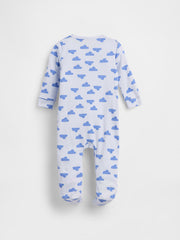 Baby Print Two-Way Zip One-Piece - Bright Hyacinth Blue Clouds