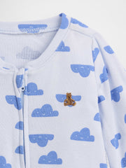 Baby Print Two-Way Zip One-Piece - Bright Hyacinth Blue Clouds