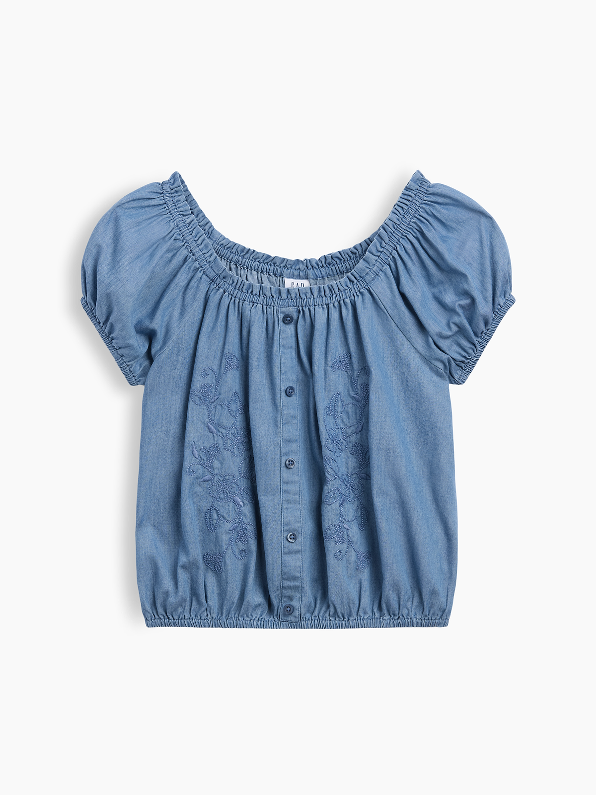 Kids Puff Sleeve Top - Indigo Chambray