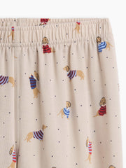 Kids 100% Recycled Flannel PJ Pants - Dog Beige Multi