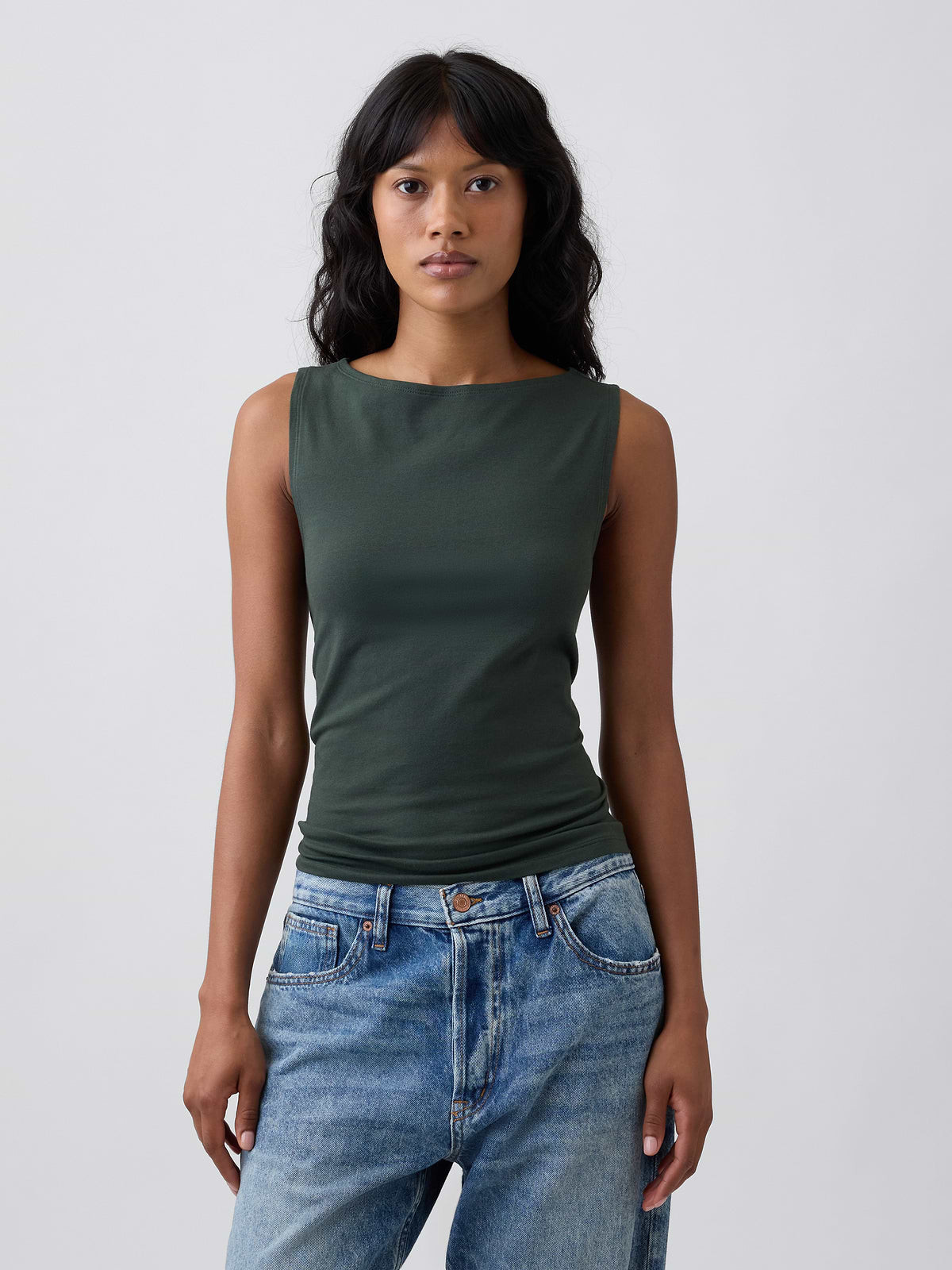 Boatneck Tank Top - Black Grass