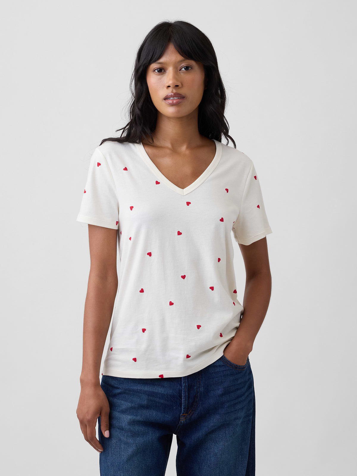 Favorite V-Neck T-Shirt - Red White Hearts