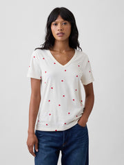 Favorite V-Neck T-Shirt - Red White Hearts