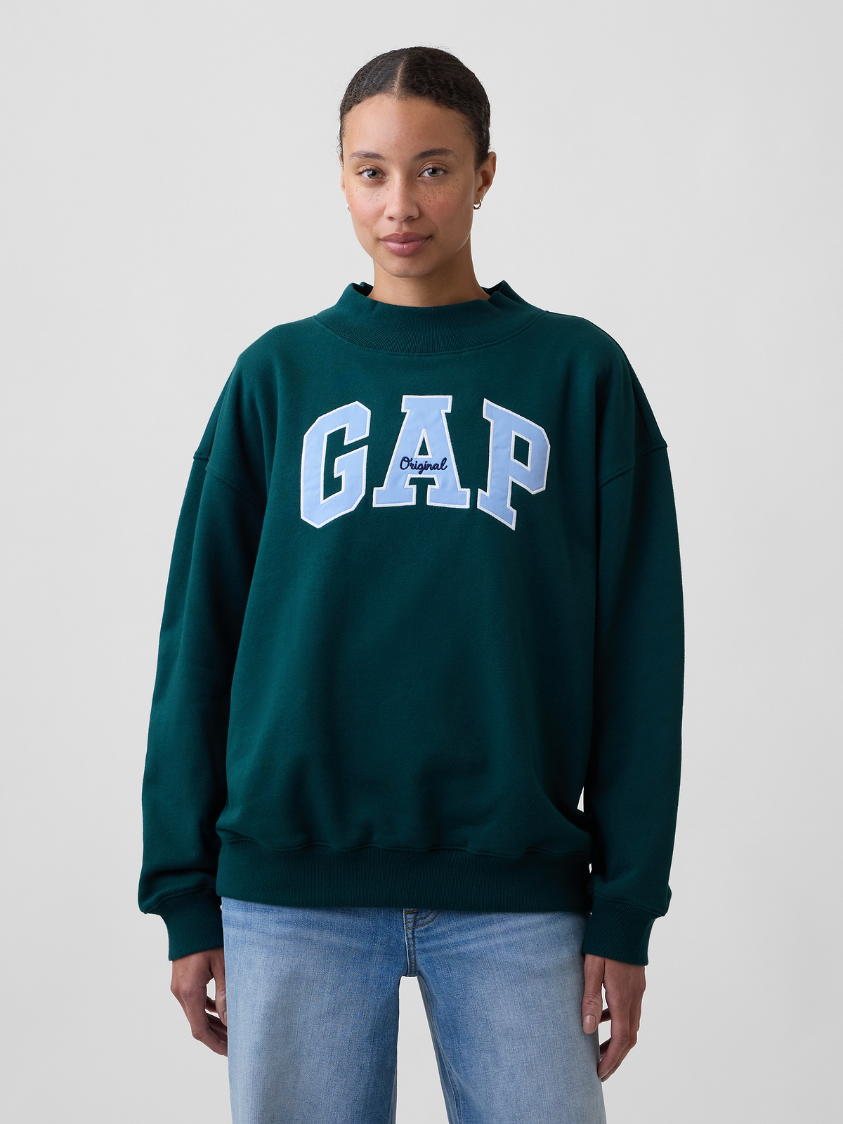 Oversized Gap Logo Mockneck Tunic Sweatshirt - Tropic Green