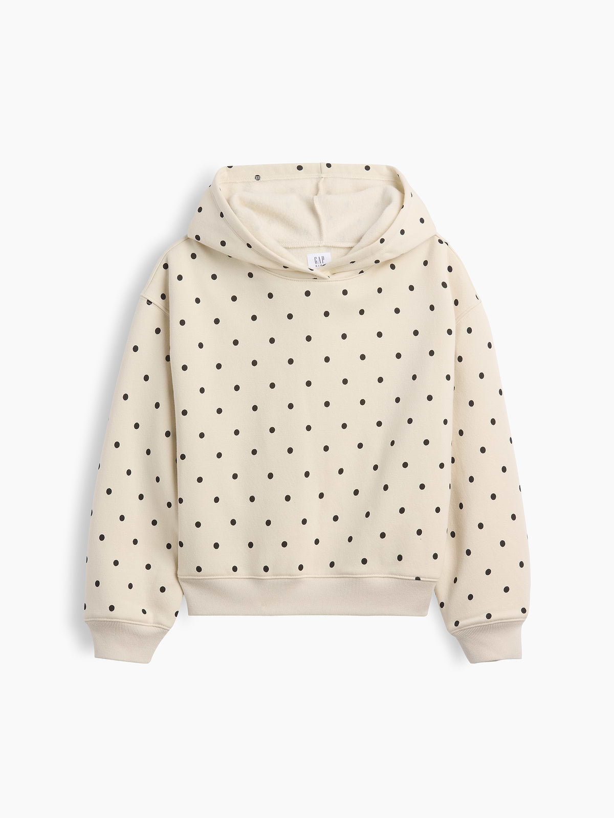 Kids Relaxed Fleece Hoodie - White Polka Dot