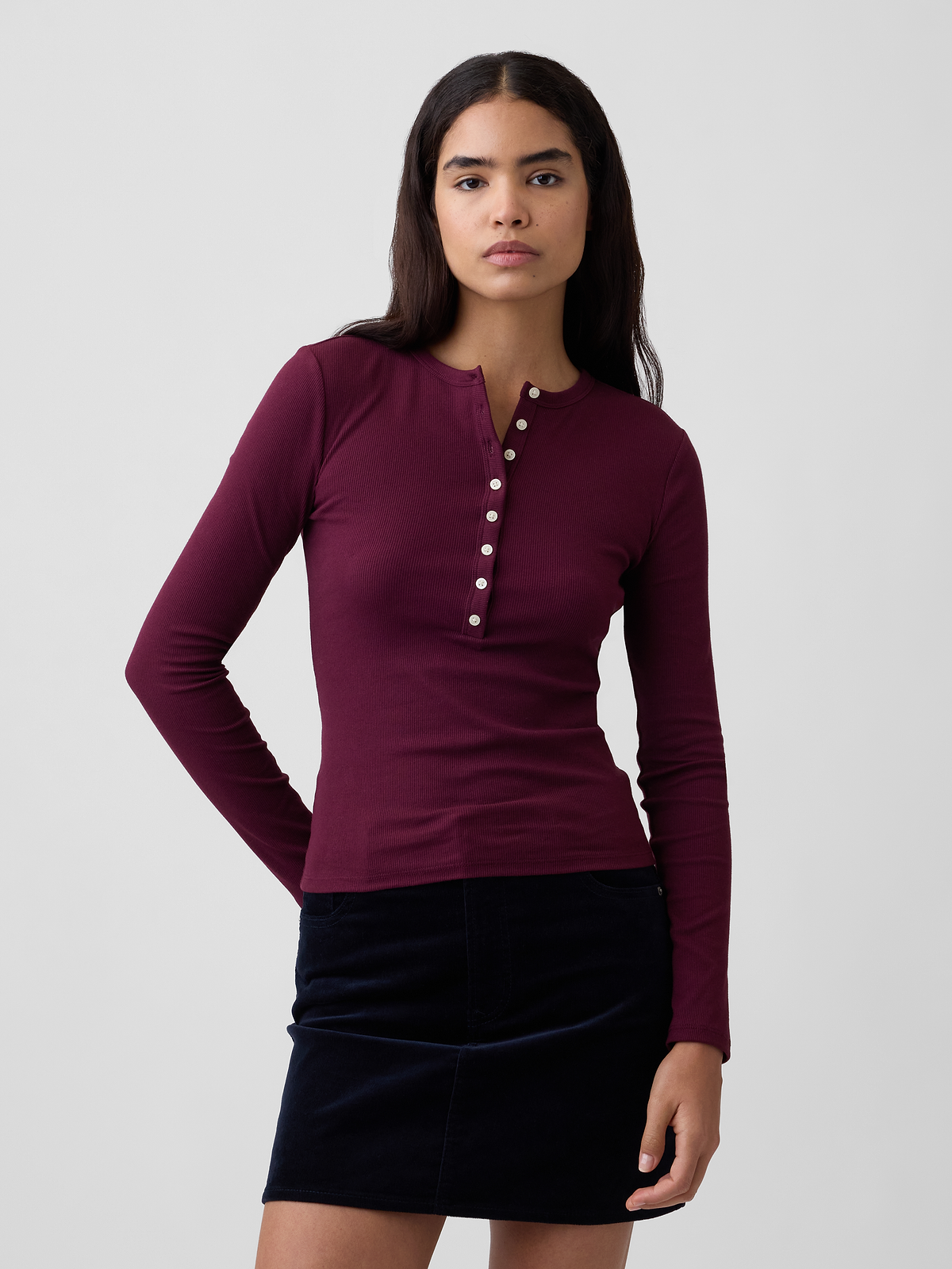 Ribbed Henley T-Shirt - Tuscan Red