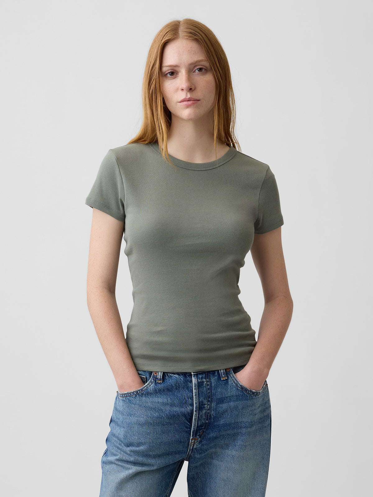 Ribbed Crewneck T-Shirt - Mesculen Green