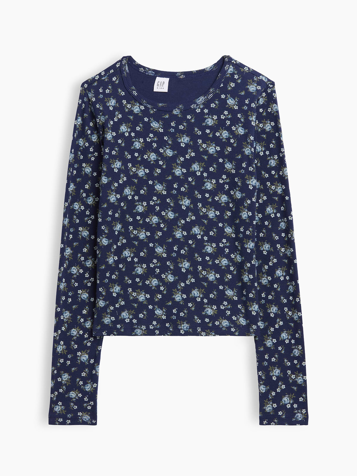 Kids Ribbed T-Shirt - Navy Floral