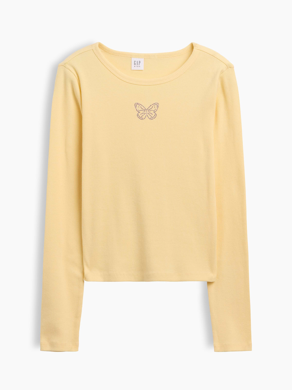 Kids Ribbed T-Shirt - Light Yellow Butterfly